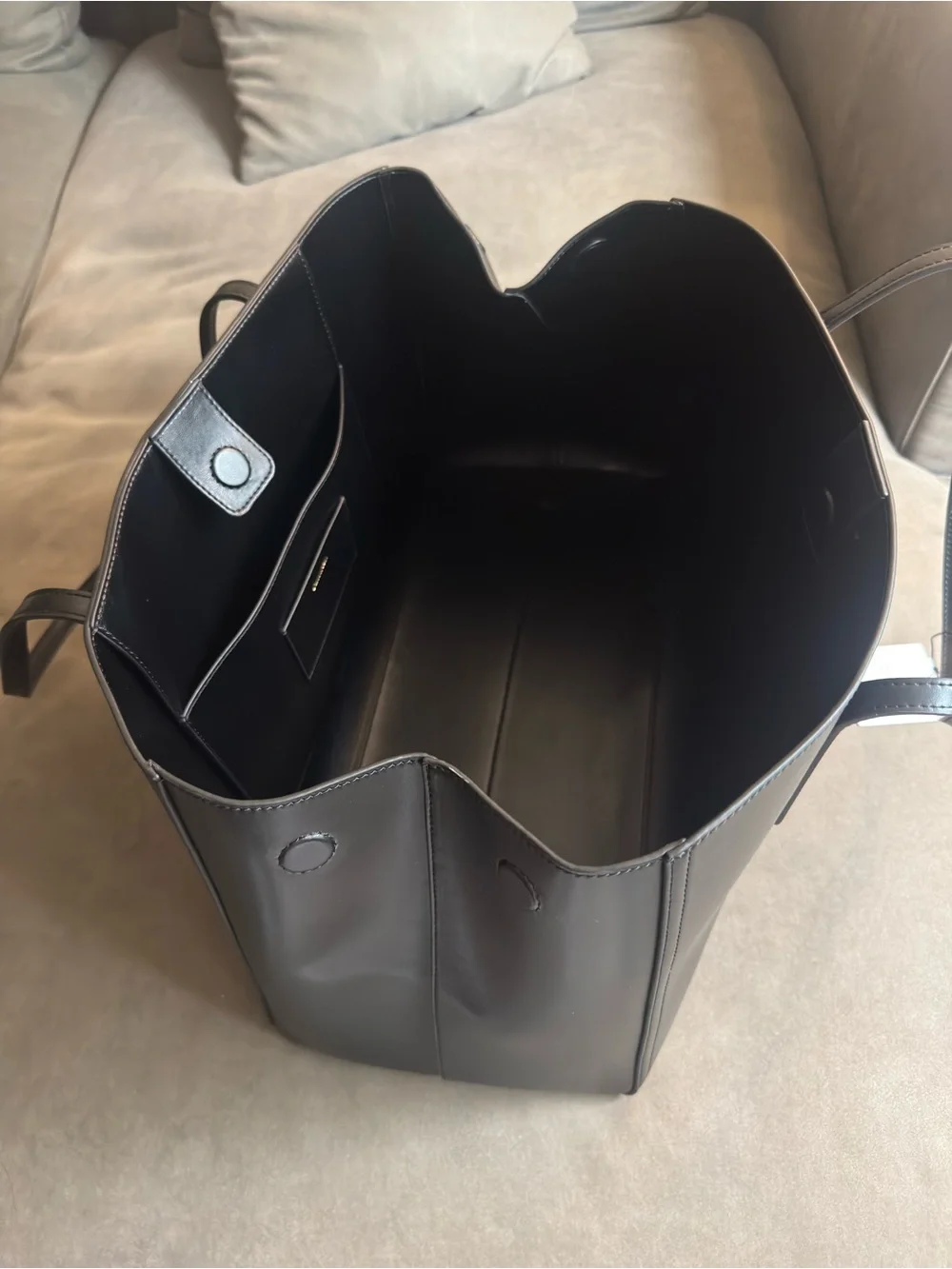 Calvin Klein Black Leather Shoulder Tote with Gold Logo
